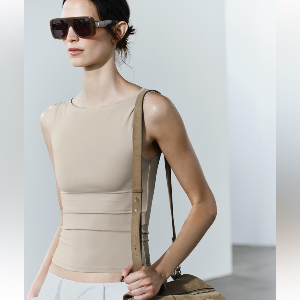 Zara Double Lined Polyamide Boat Neck Top